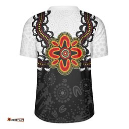 Australia V-Neck Rugby Jerseys Aboriginal Inspired Symbol Pattern White