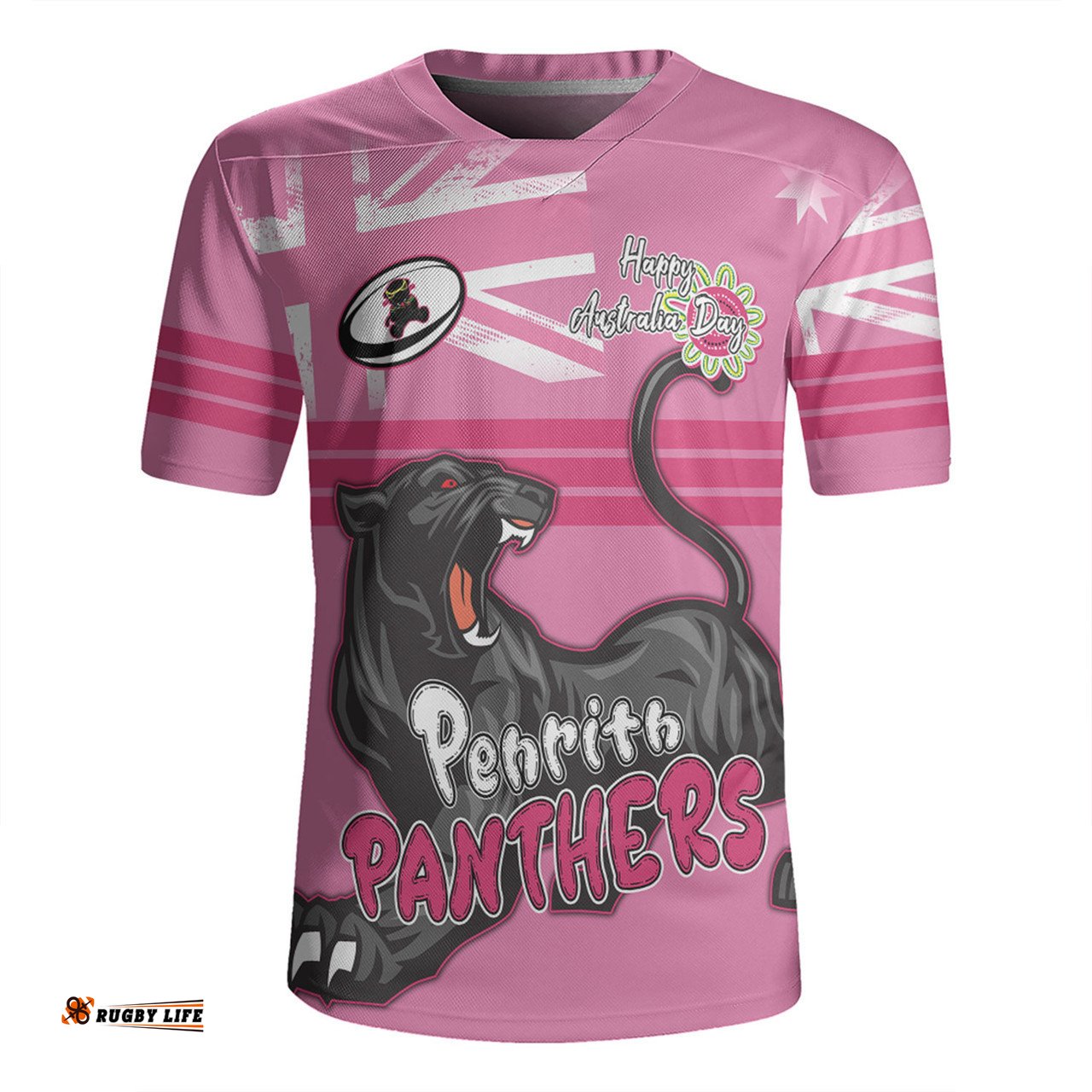 Penrith Panthers V-Neck Rugby Jerseys - Happy Australia Day We Are One And Free V2