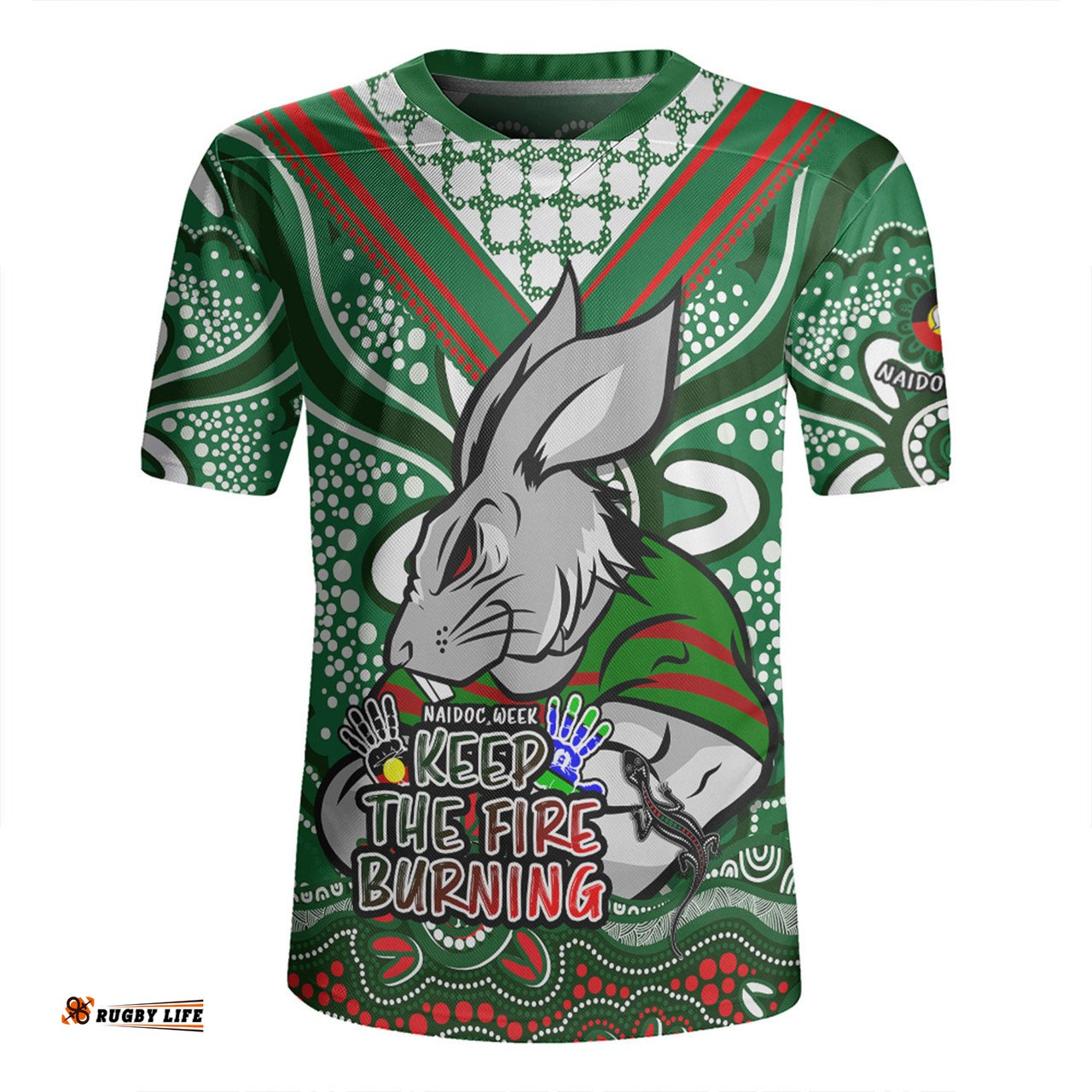 South Sydney Rabbitohs V-Neck Rugby Jerseys Aboriginal Inspired Naidoc Week Custom For Die Hard Fan Supporters