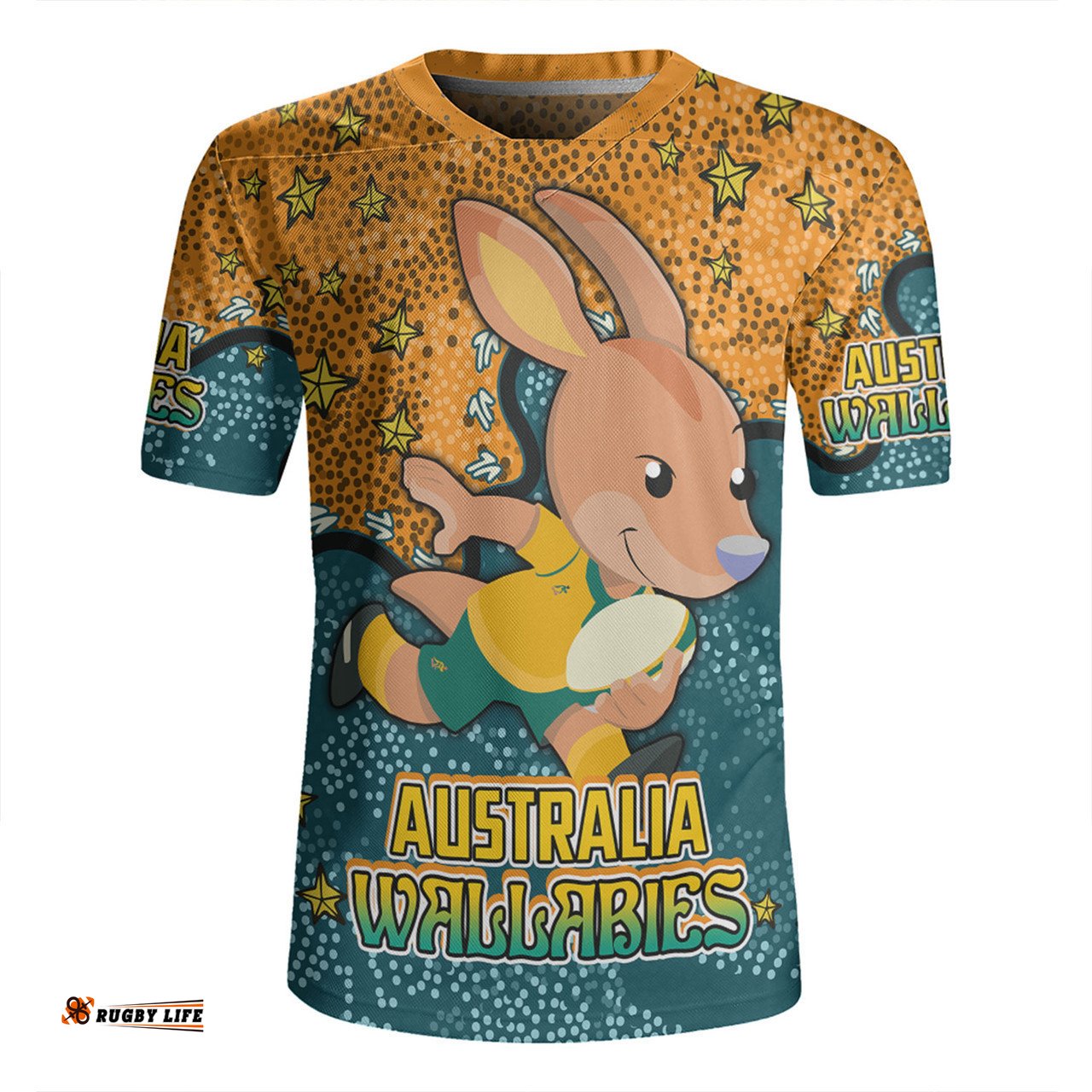 Australia Wallabies Custom V-Neck Rugby Jerseys - Team With Dot And Star Patterns For Tough Fan V-Neck Rugby Jerseys