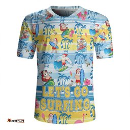 Australia Surfing Christmas V-Neck Rugby Jerseys - Tropical Santa Let's Go Surfing V-Neck Rugby Jerseys
