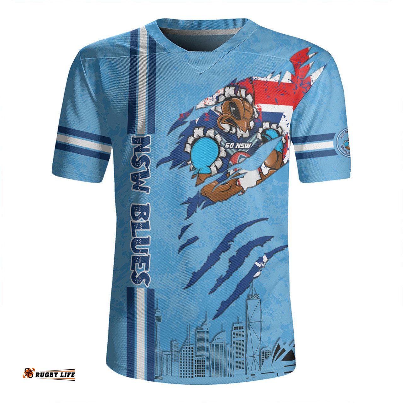 New South Wales Blues V-Neck Rugby Jerseys - Happy Australia Day Flag Scratch Style