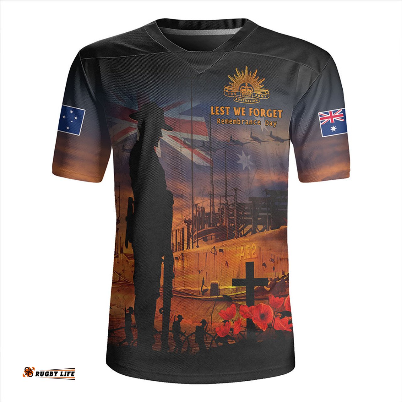 Australia V-Neck Rugby Jerseys Sunset Of Sacrifice And Remembrance Day Honor