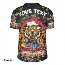 Wests Tigers Christmas Custom V-Neck Rugby Jerseys - Merry Christmas Our Beloved Team With Aboriginal Dot Art Pattern V-Neck Rugby Jerseys