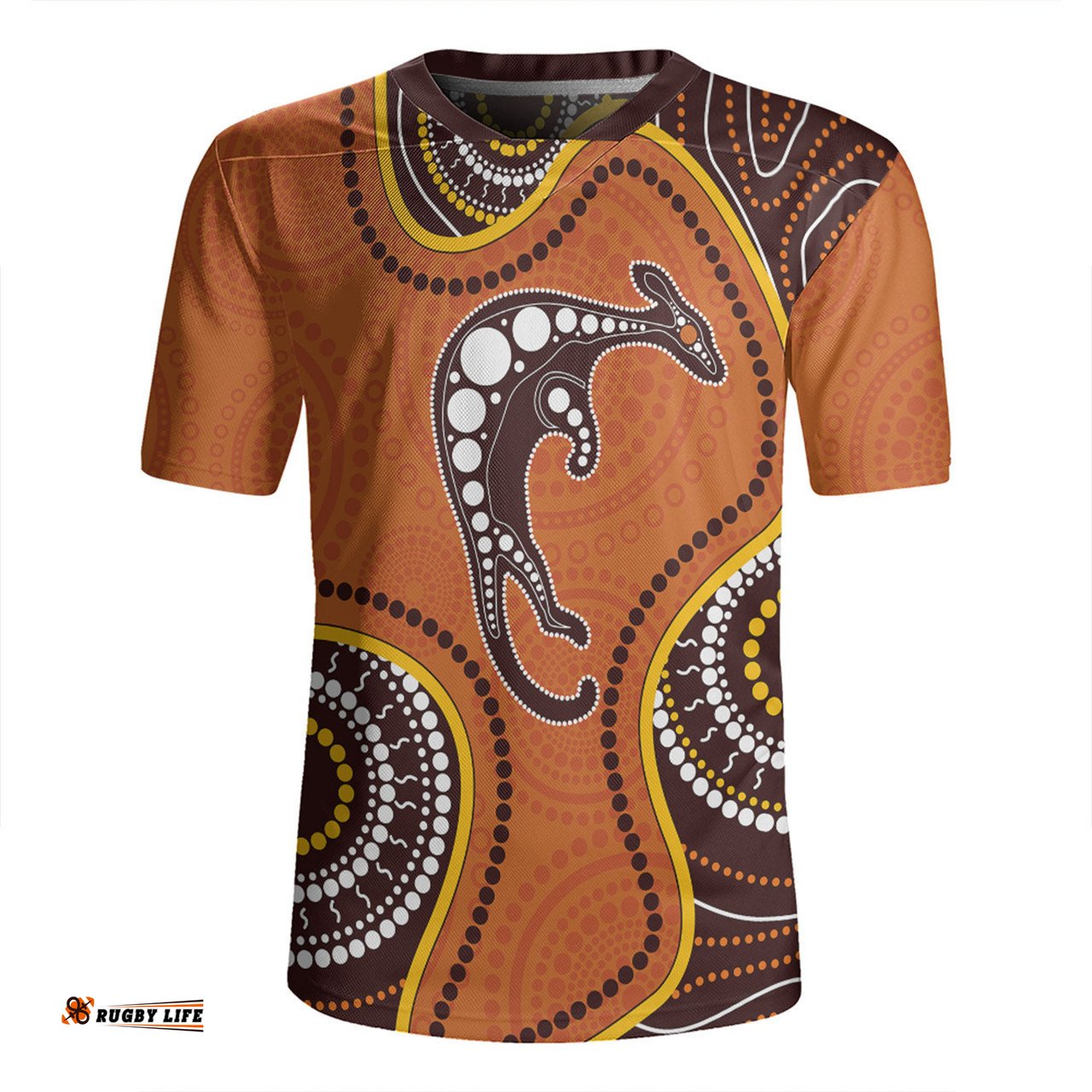 Australia V-Neck Rugby Jerseys Aboriginal Art With Kangaroo