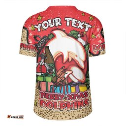 Redcliffe Dolphins Christmas Custom V-Neck Rugby Jerseys - Merry Christmas Our Beloved Team With Aboriginal Dot Art Pattern V-Neck Rugby Jerseys