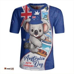 Australia V-Neck Rugby Jerseys Happy Australia Day Koala With Pictures Of Famous Places