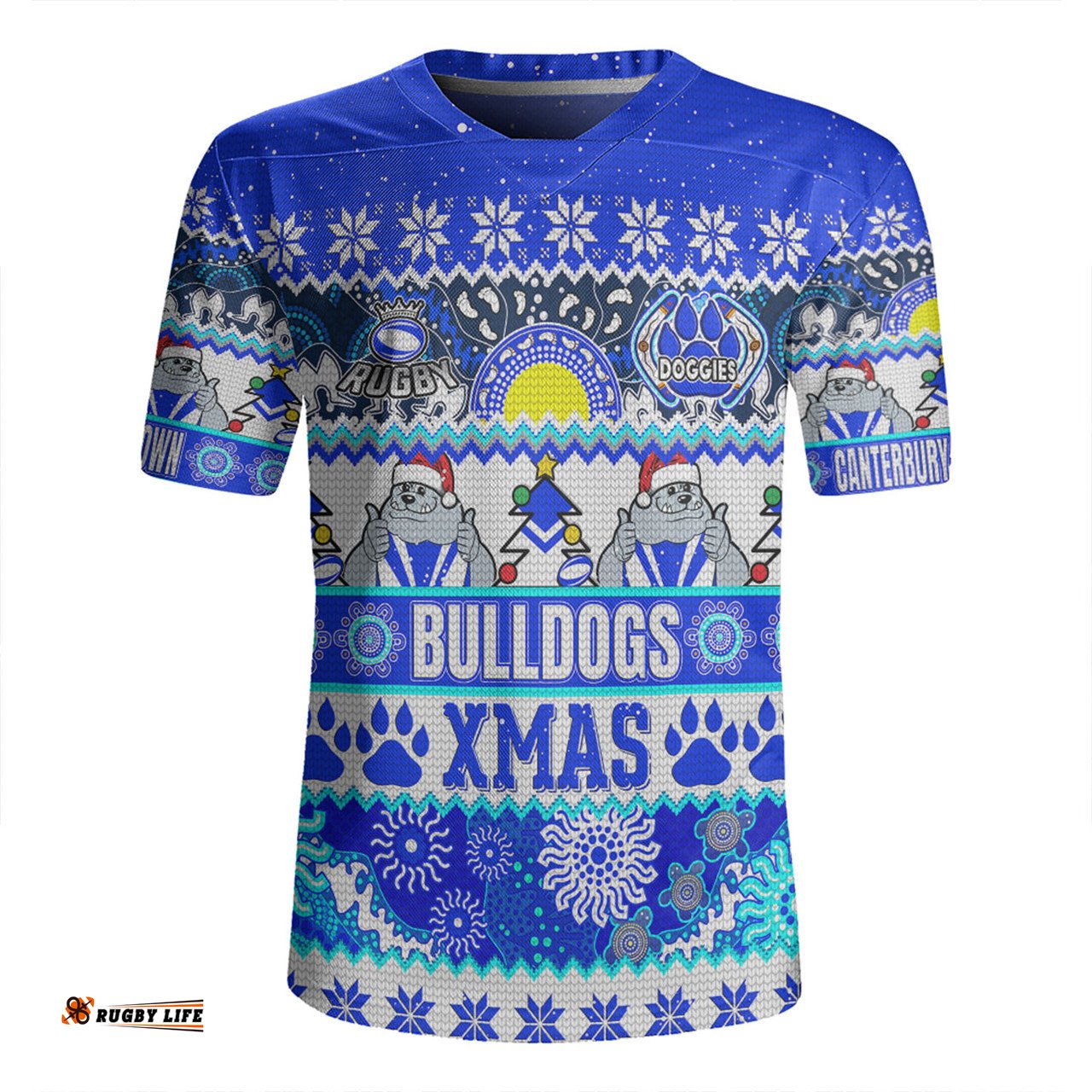 Canterbury-Bankstown Bulldogs Christmas Aboriginal Custom V-Neck Rugby Jerseys - Indigenous Knitted Ugly Xmas Style V-Neck Rugby Jerseys