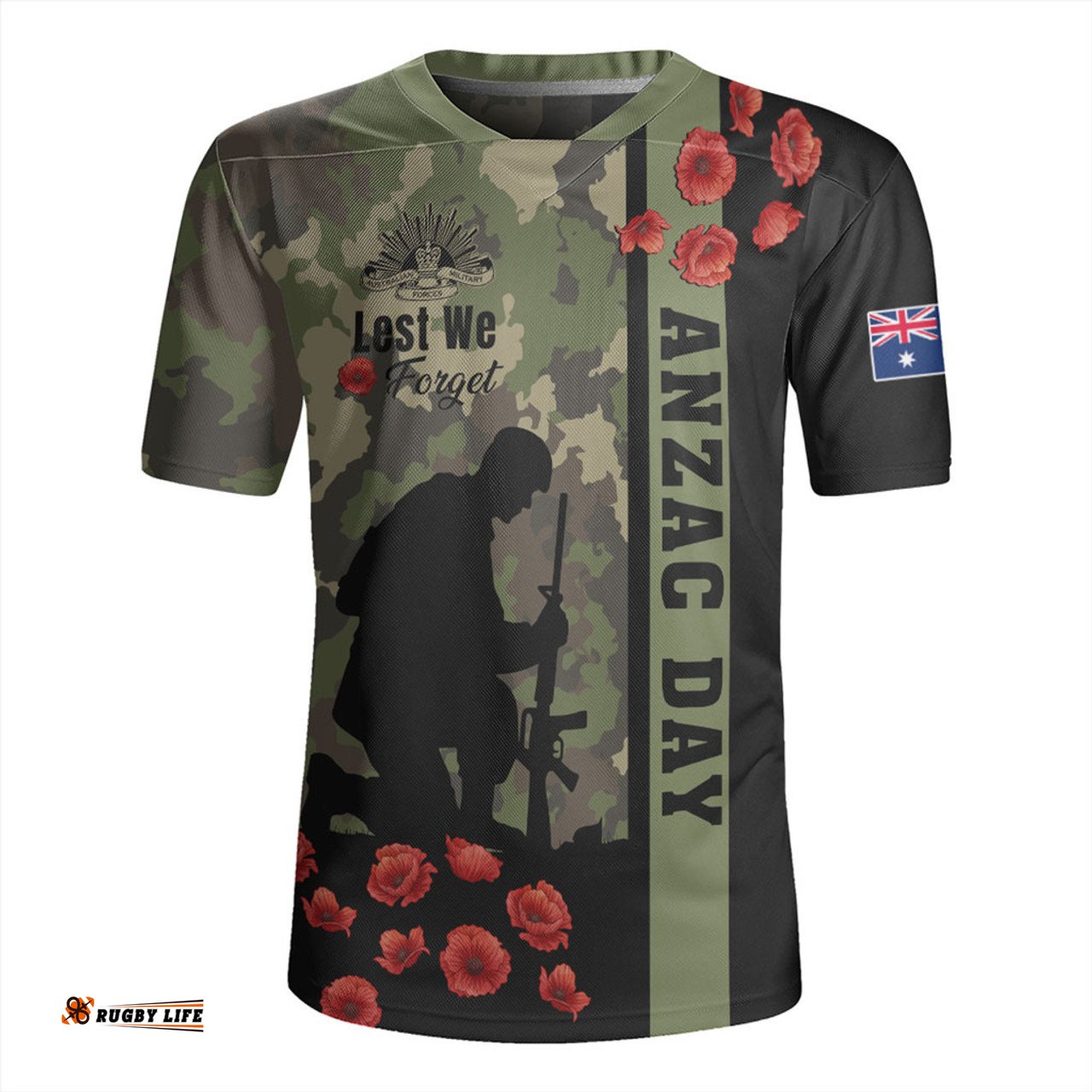 Australia V-Neck Rugby Jerseys Lest We Forget Military Camouflage Simple Style