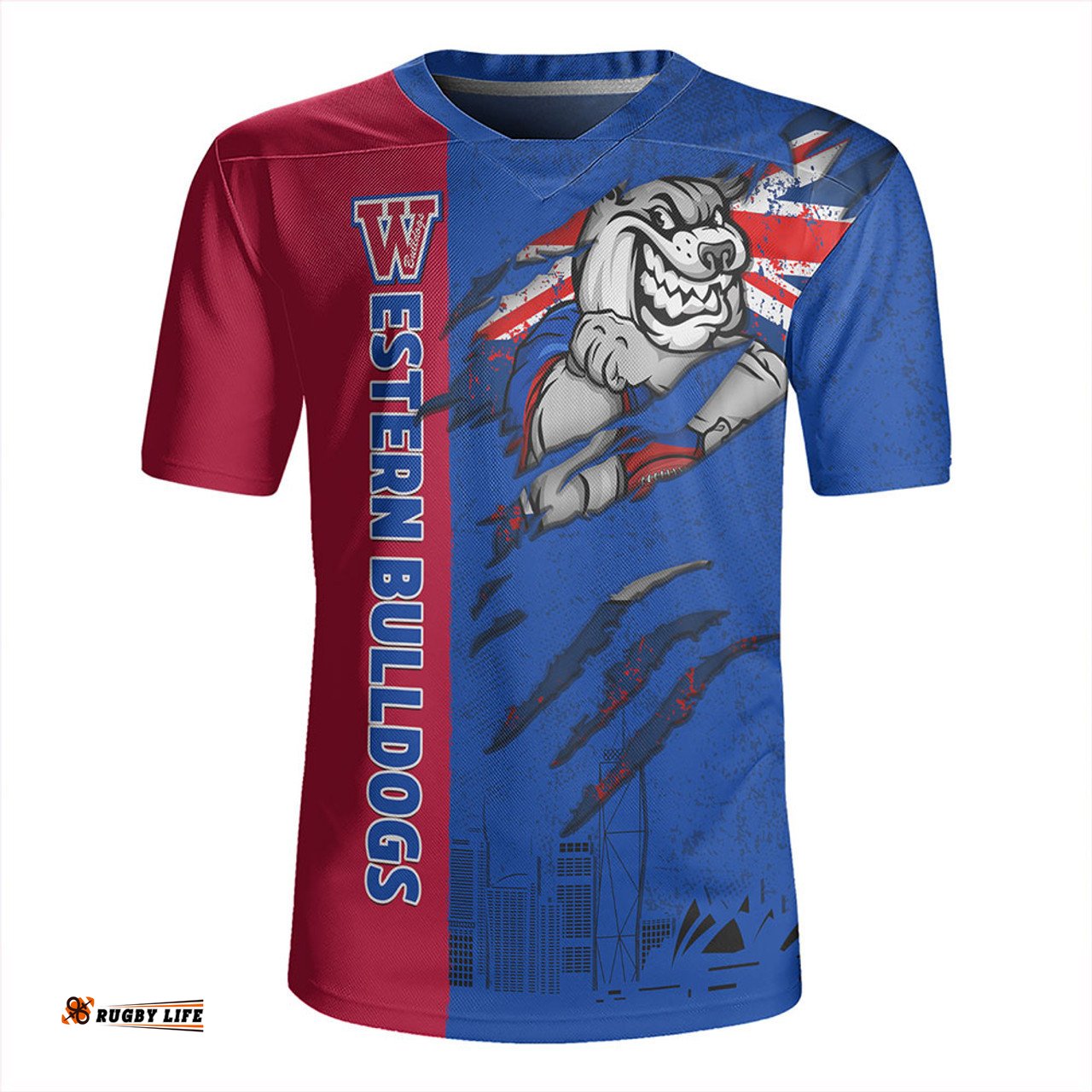 Western Bulldogs V-Neck Rugby Jerseys Burning Passion Of Power Scratch Style