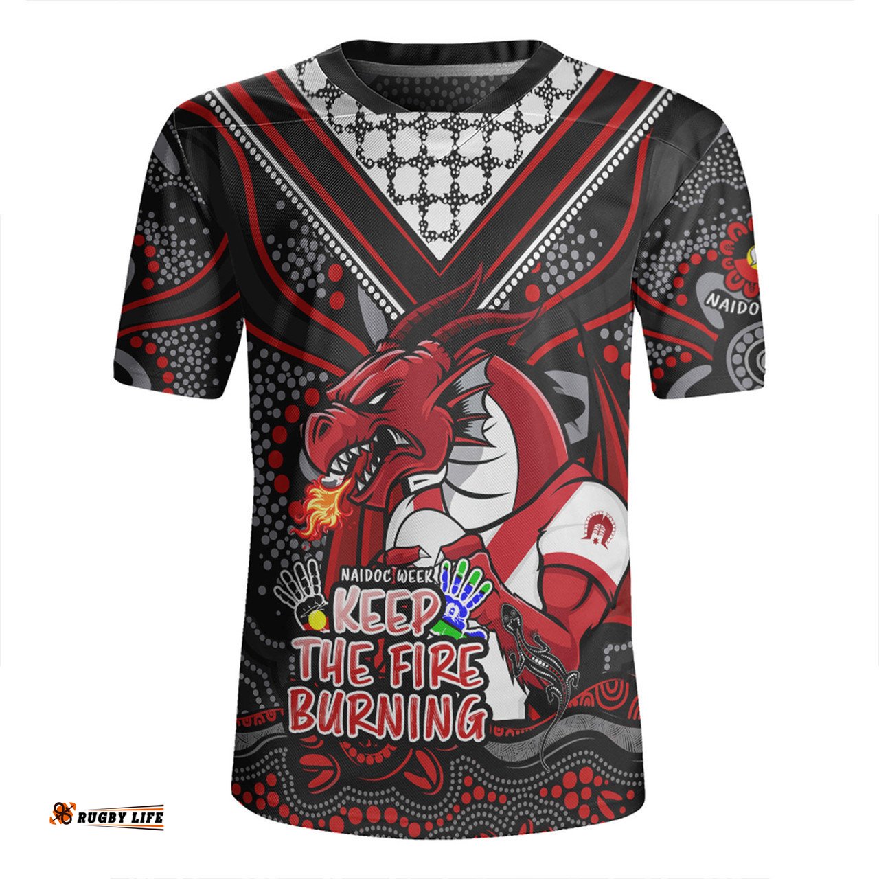 St. George Illawarra Dragons V-Neck Rugby Jerseys Aboriginal Inspired Naidoc Week Custom For Die Hard Fan Supporters