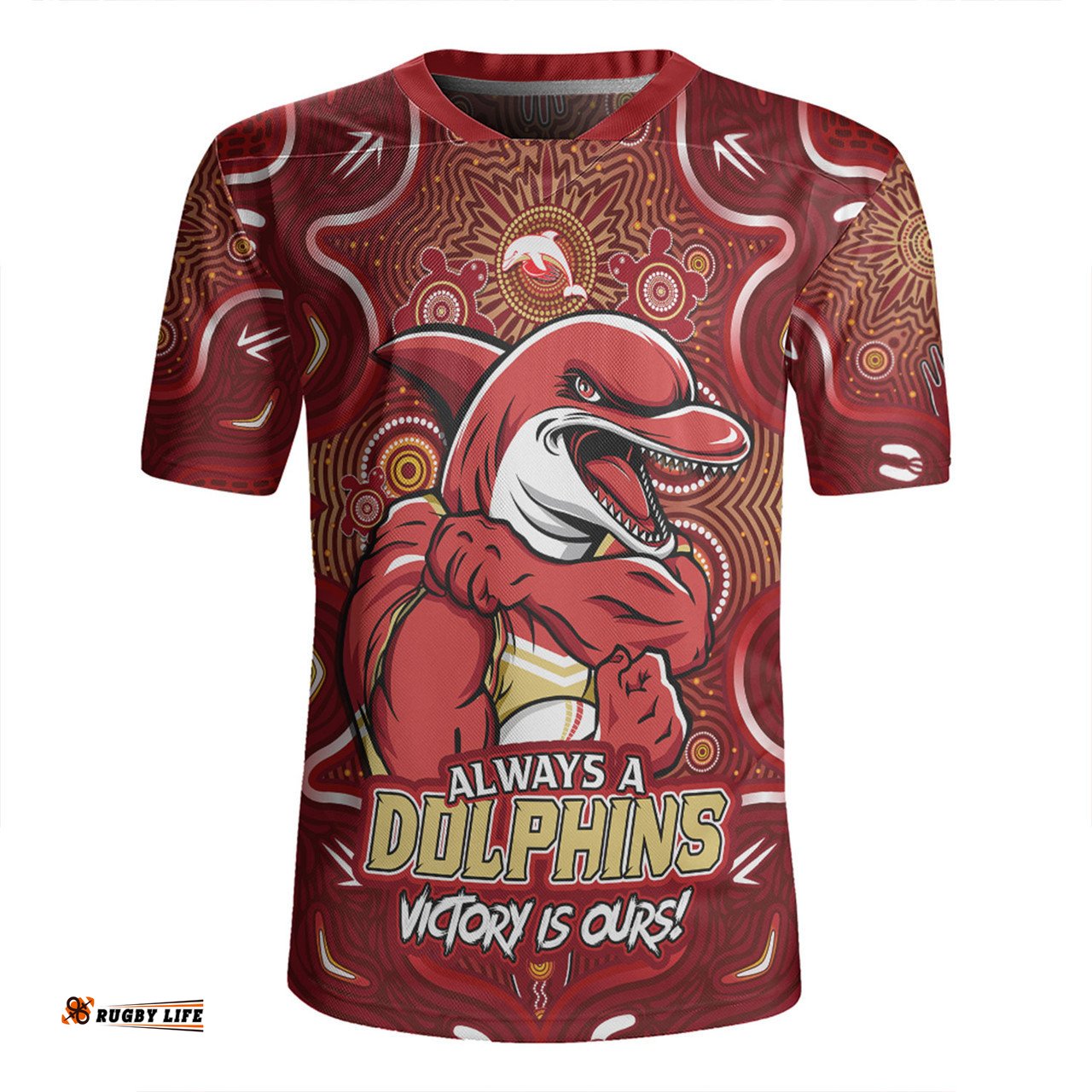 Redcliffe Dolphins V-Neck Rugby Jerseys Aboriginal Pattern Inspired Victory Is Ours