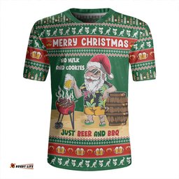Australia V-Neck Rugby Jerseys Merry Christmas, Grilling Santa With Barbecue And Beer