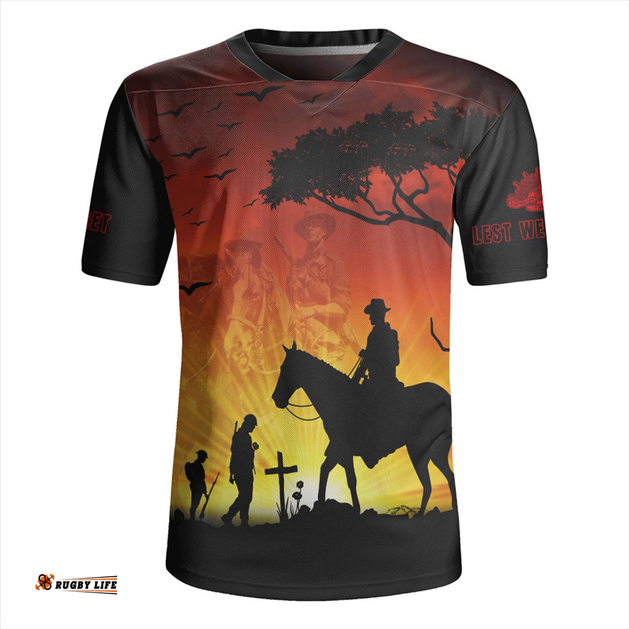 Australia V-Neck Rugby Jerseys Lest We Forget Horse Sunset