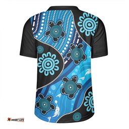 Australia V-Neck Rugby Jerseys Aboriginal Inspired Dreamtime River And Turtles Dot Art Painting