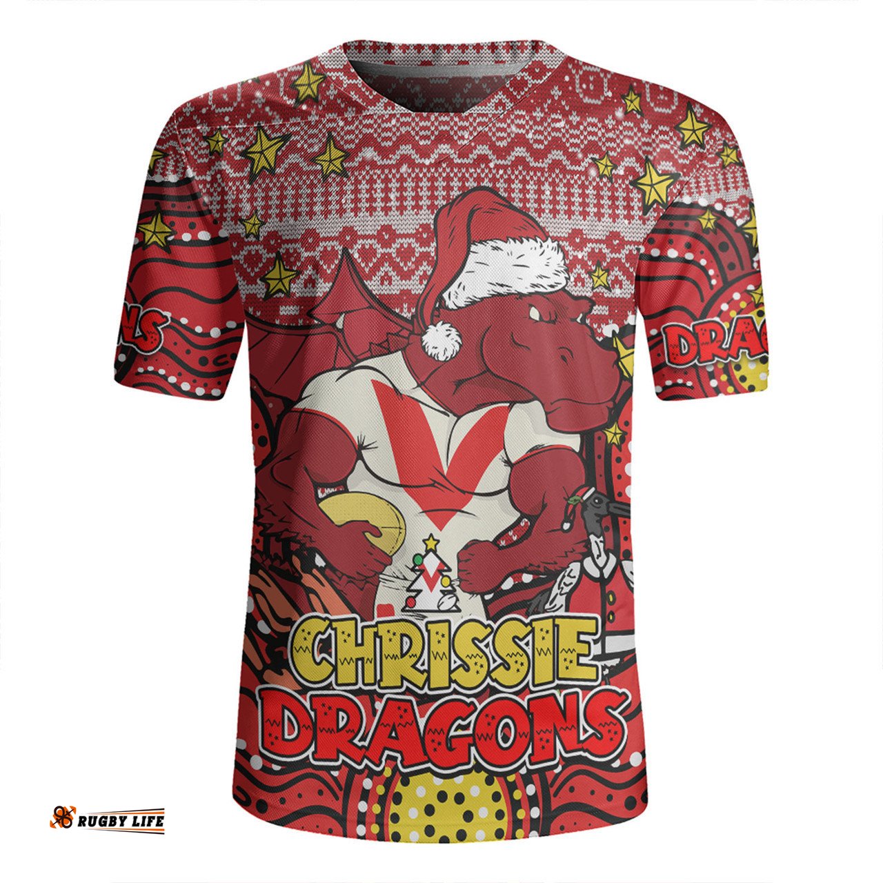 St. George Illawarra Dragons Christmas Custom V-Neck Rugby Jerseys - Christmas Knit Patterns Vintage Jersey Ugly V-Neck Rugby Jerseys