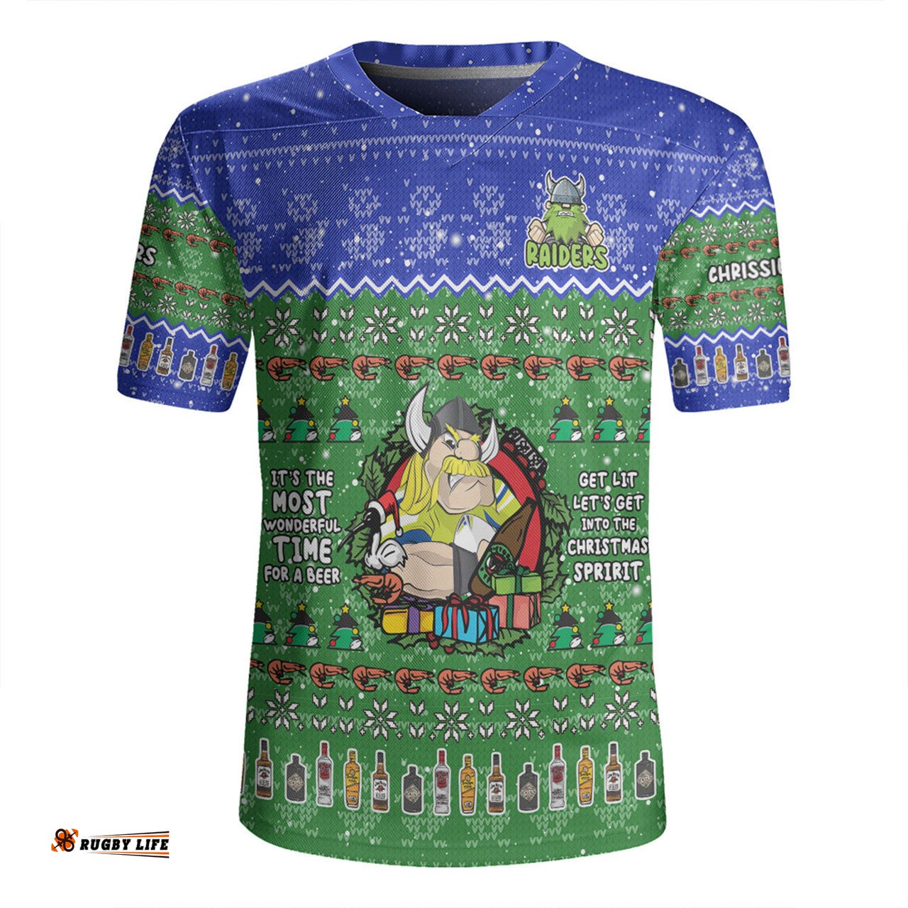Canberra Raiders Christmas Custom V-Neck Rugby Jerseys - Chrissie Spirit V-Neck Rugby Jerseys
