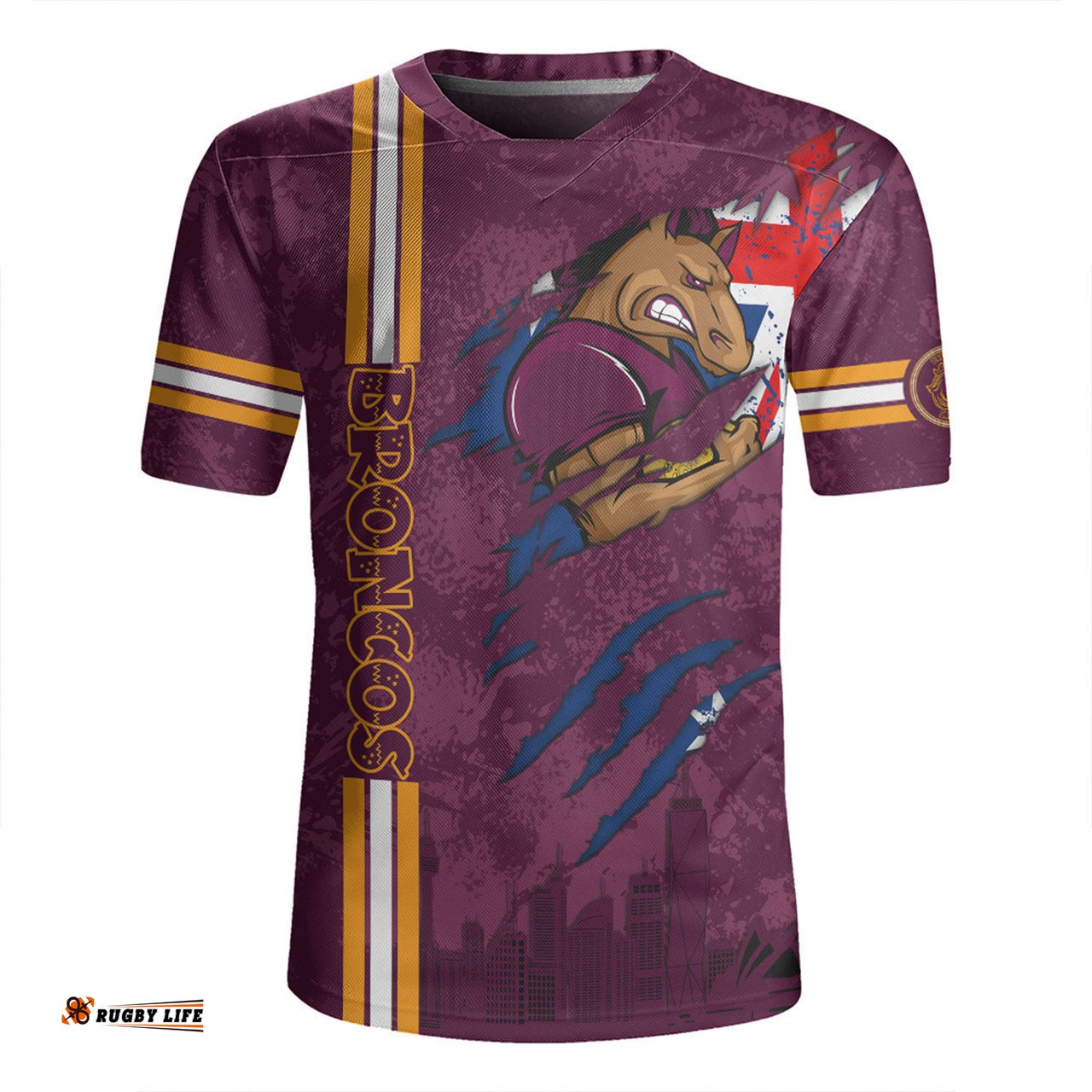 Brisbane Broncos V-Neck Rugby Jerseys - Happy Australia Day Flag Scratch Style