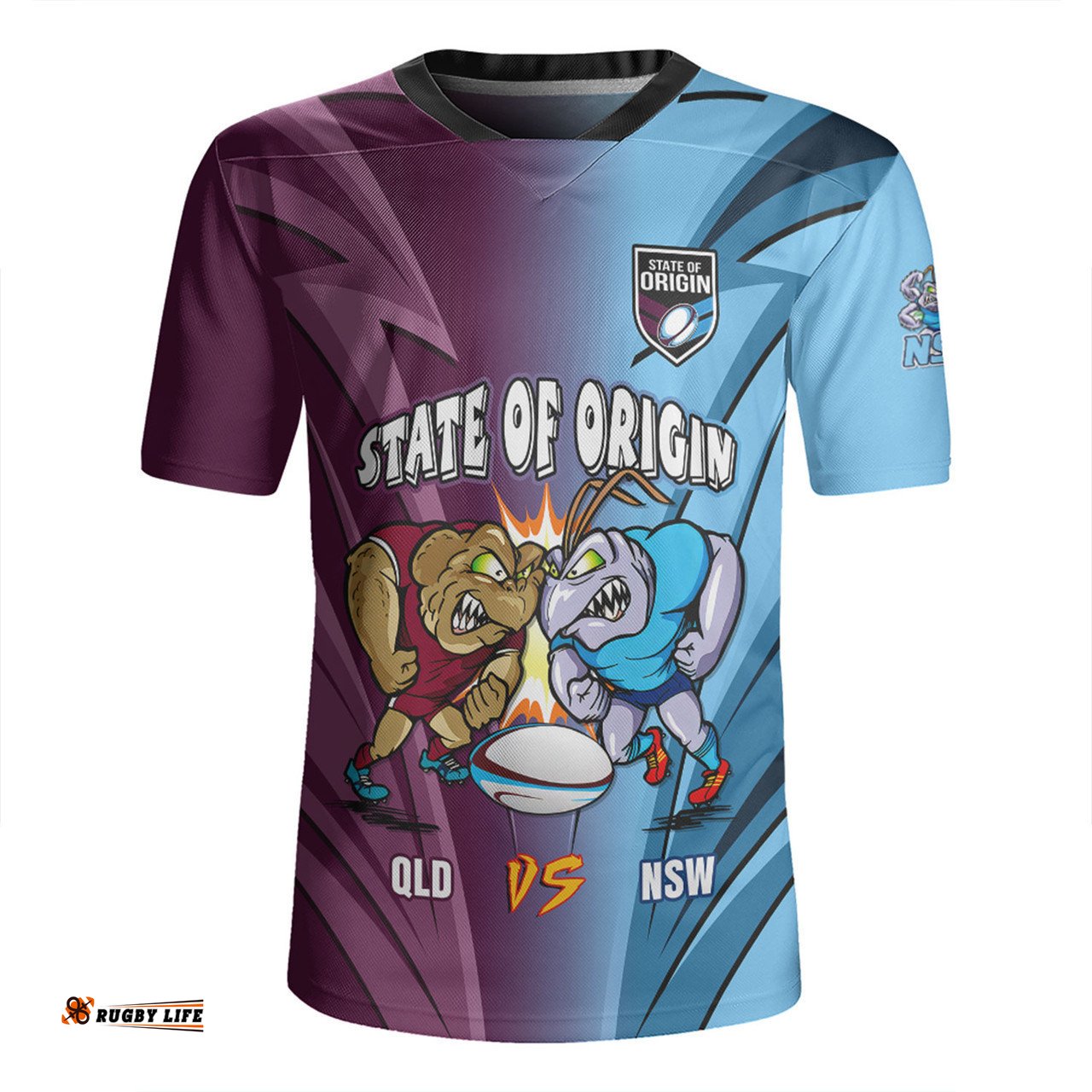 Queensland Maroons V-Neck Rugby Jerseys Custom State Of Origin 2024 Tough Fan Rugby For Life QLD vs NSW Ver 2