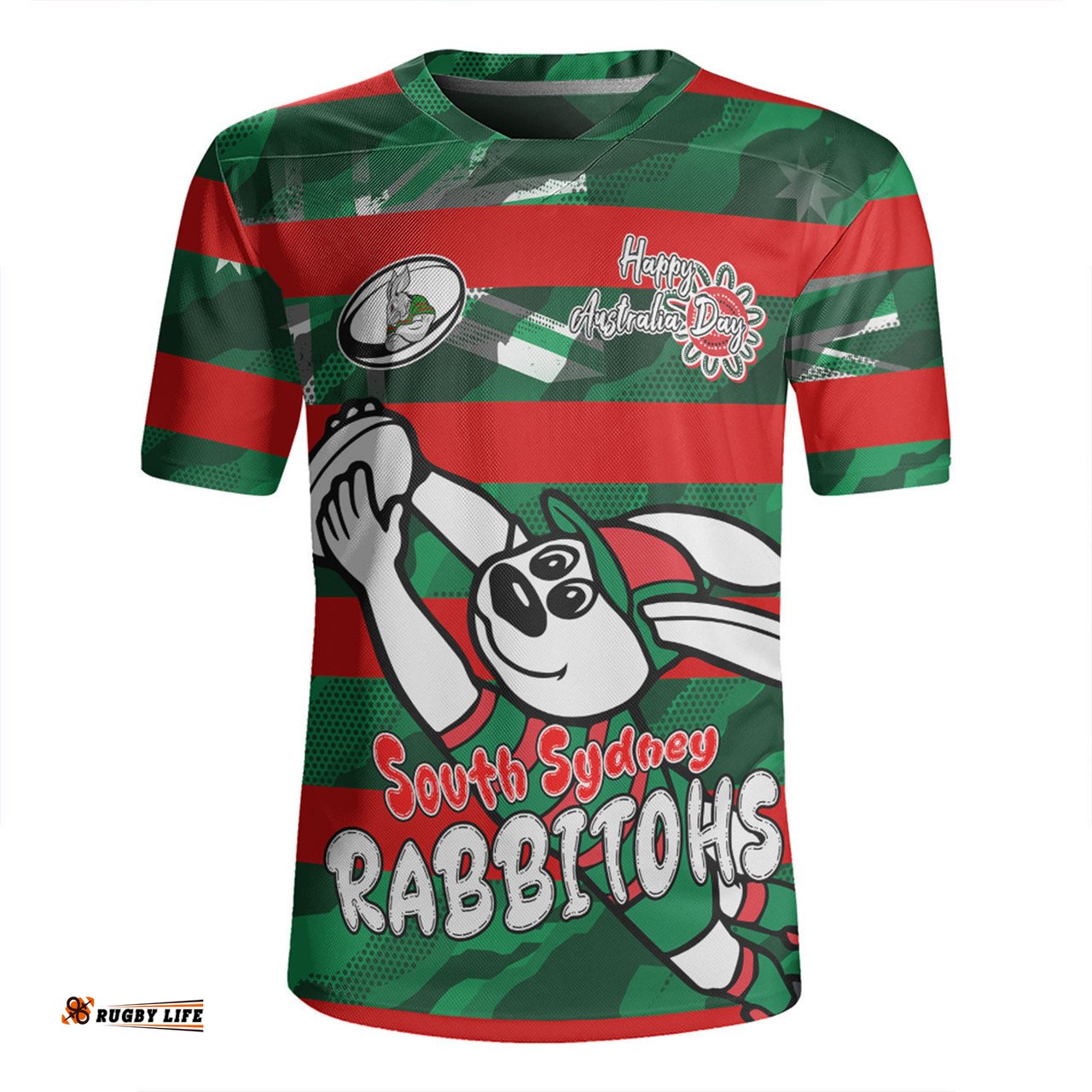 South Sydney Rabbitohs V-Neck Rugby Jerseys - Happy Australia Day We Are One And Free