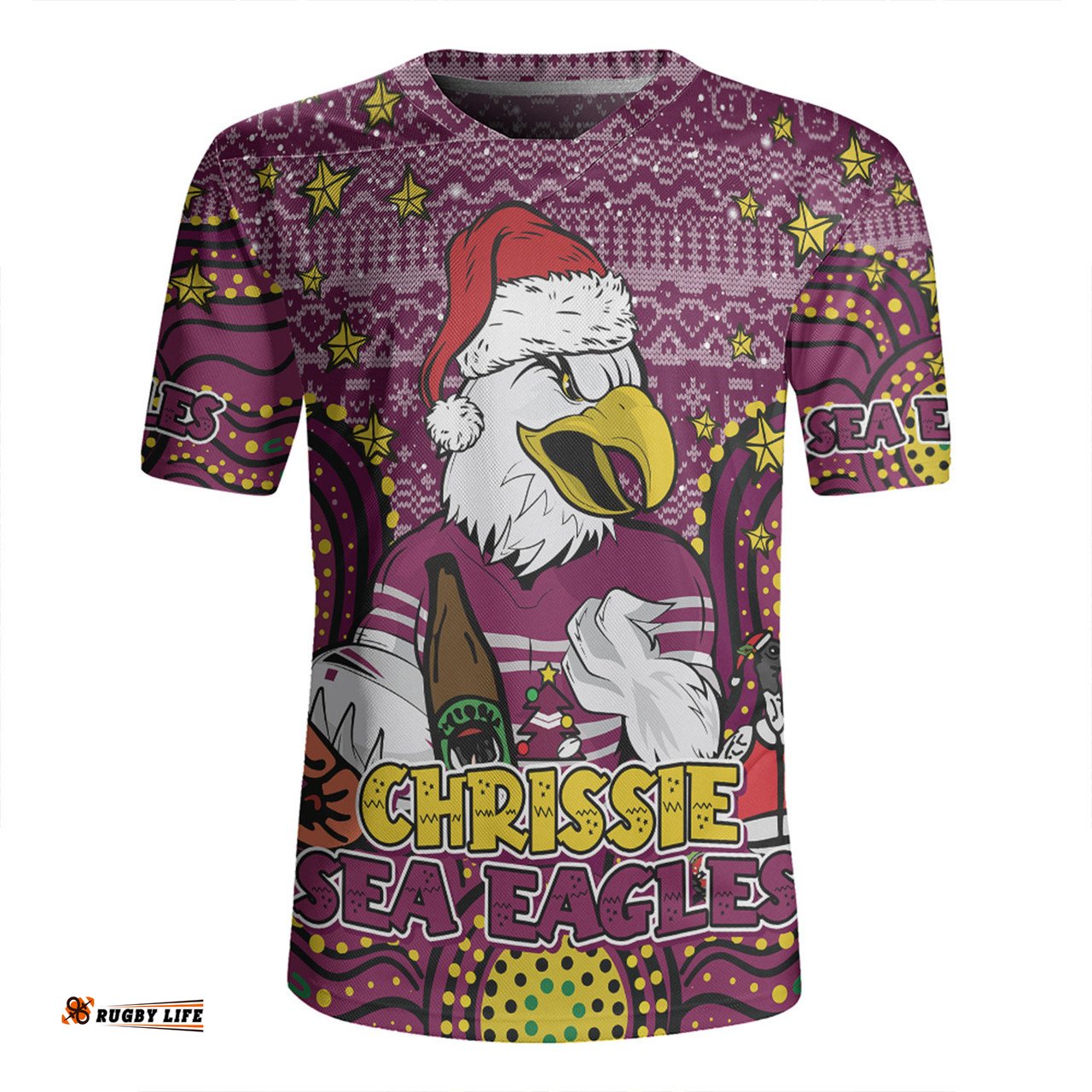 Manly Warringah Sea Eagles Christmas Custom V-Neck Rugby Jerseys - Christmas Knit Patterns Vintage Jersey Ugly V-Neck Rugby Jerseys