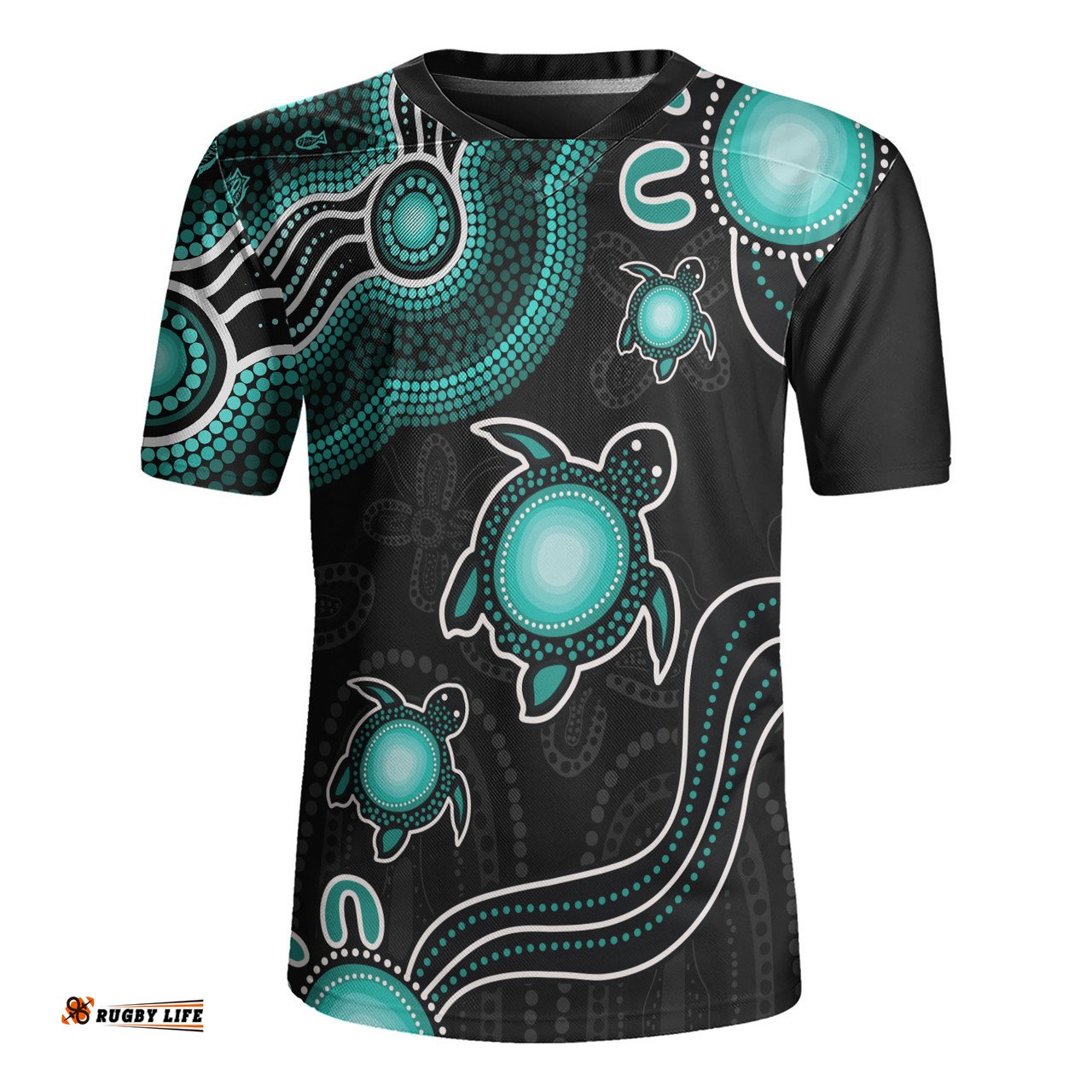 Australia V-Neck Rugby Jerseys Aboriginal Turtle Dreaming Journey Featuring Dot Art