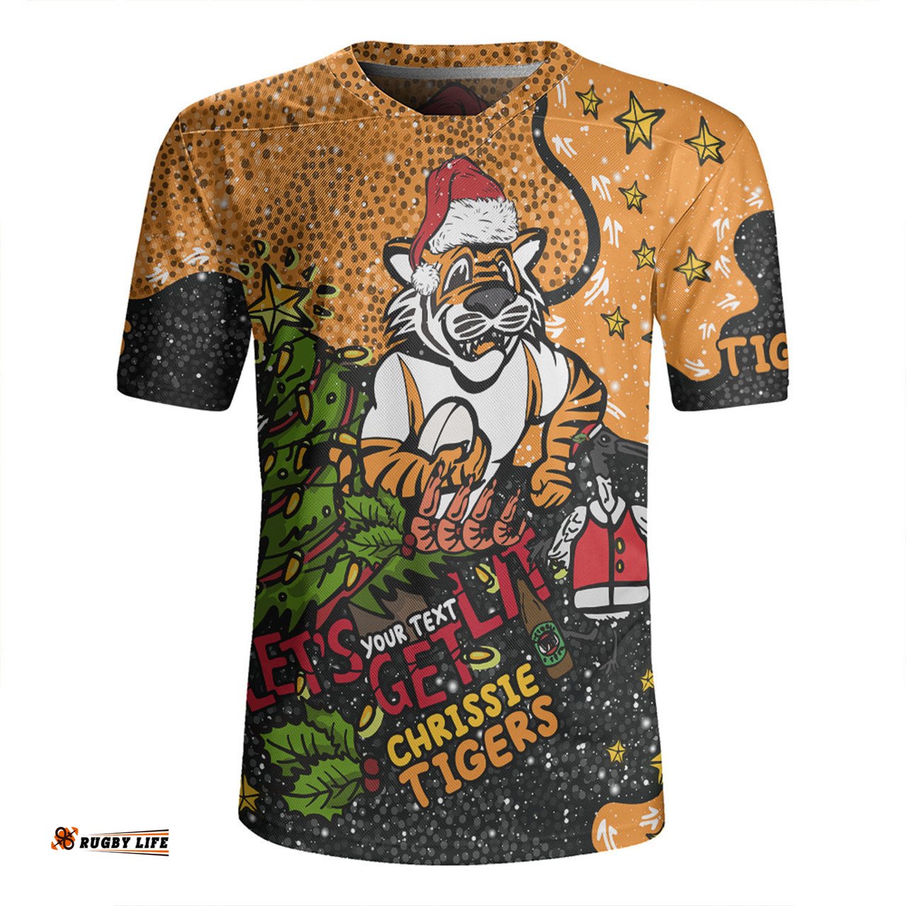 Wests Tigers Christmas Custom V-Neck Rugby Jerseys - Let's Get Lit Chrisse Pressie V-Neck Rugby Jerseys