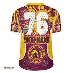 Brisbane Broncos Custom V-Neck Rugby Jerseys - Go Mighty Broncos Indigenous Art Personalised Player Name And Number