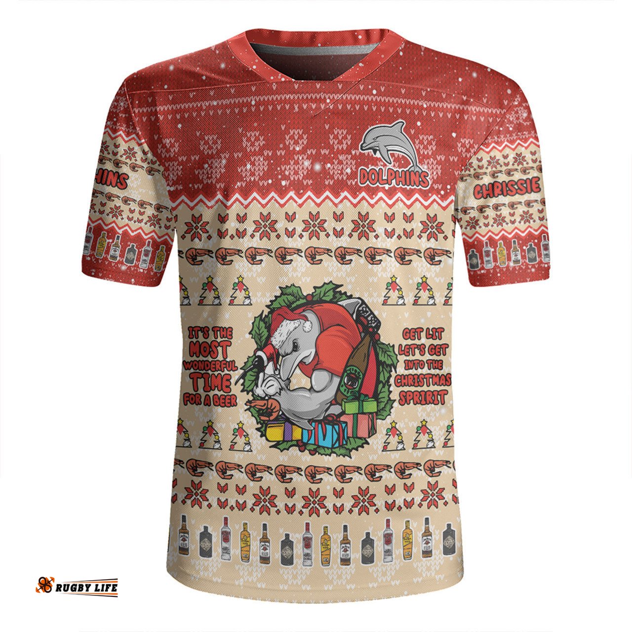 Redcliffe Dolphins Christmas Custom V-Neck Rugby Jerseys - Chrissie Spirit V-Neck Rugby Jerseys