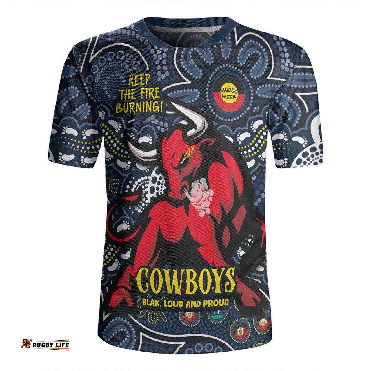 North Queensland Cowboys V-Neck Rugby Jerseys Custom Naidoc Week 2024 Aboriginal Pattern And Torres Strait Islander Inspired