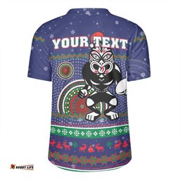 New Zealand Warriors Christmas Custom V-Neck Rugby Jerseys - Ugly Xmas And Aboriginal Patterns For Die Hard Fan V-Neck Rugby Jerseys