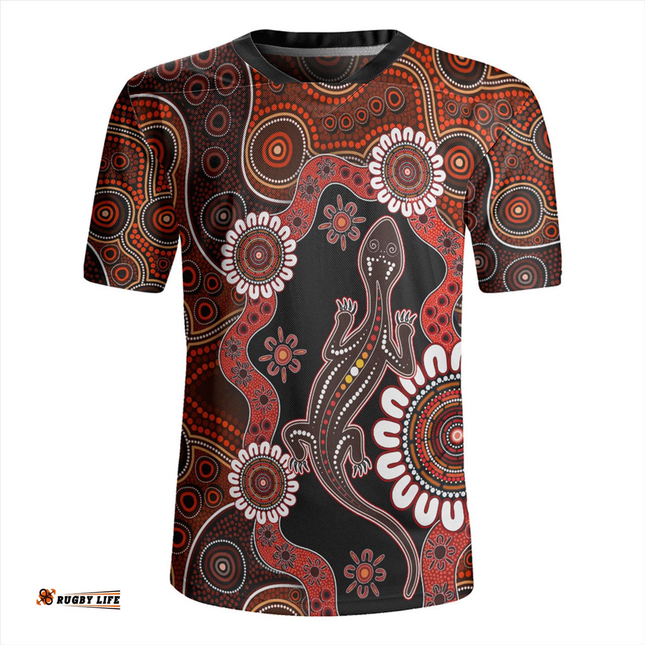Australia V-Neck Rugby Jerseys Aboriginal Inspired Lizard Dot Painting