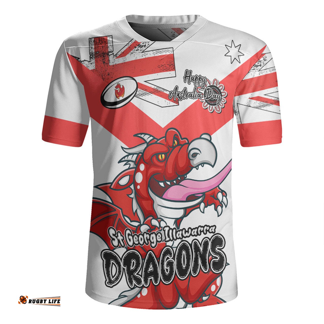 St. George Illawarra Dragons V-Neck Rugby Jerseys - Happy Australia Day We Are One And Free