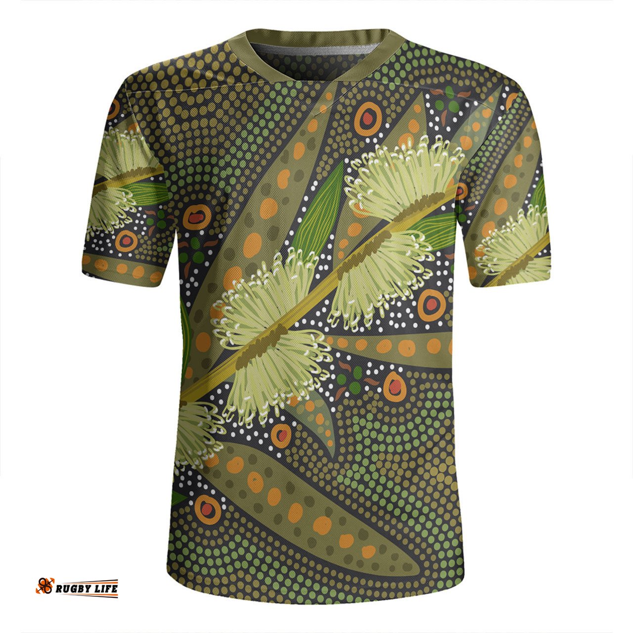 Australia Flowers Aboriginal Aboriginal Dot Art Of Australian Native Flower Hakea Sericea Rugby Jersey