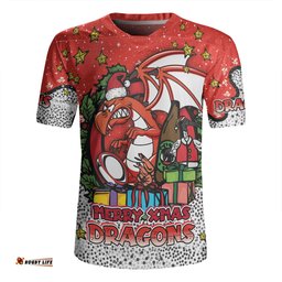 St. George Illawarra Dragons Christmas Custom V-Neck Rugby Jerseys - Merry Christmas Our Beloved Team With Aboriginal Dot Art Pattern V-Neck Rugby Jerseys