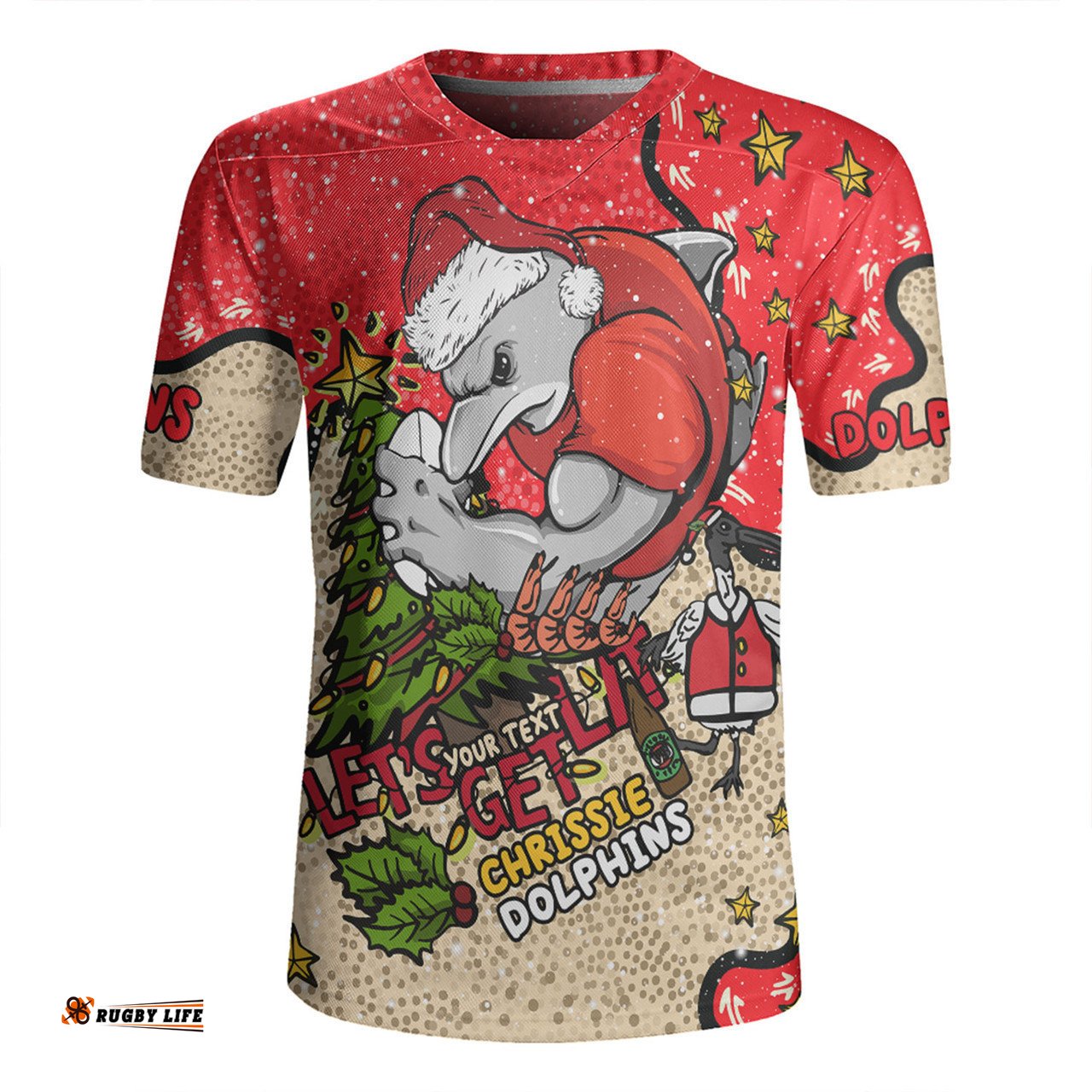 Redcliffe Dolphins Christmas Custom V-Neck Rugby Jerseys - Let's Get Lit Chrisse Pressie V-Neck Rugby Jerseys