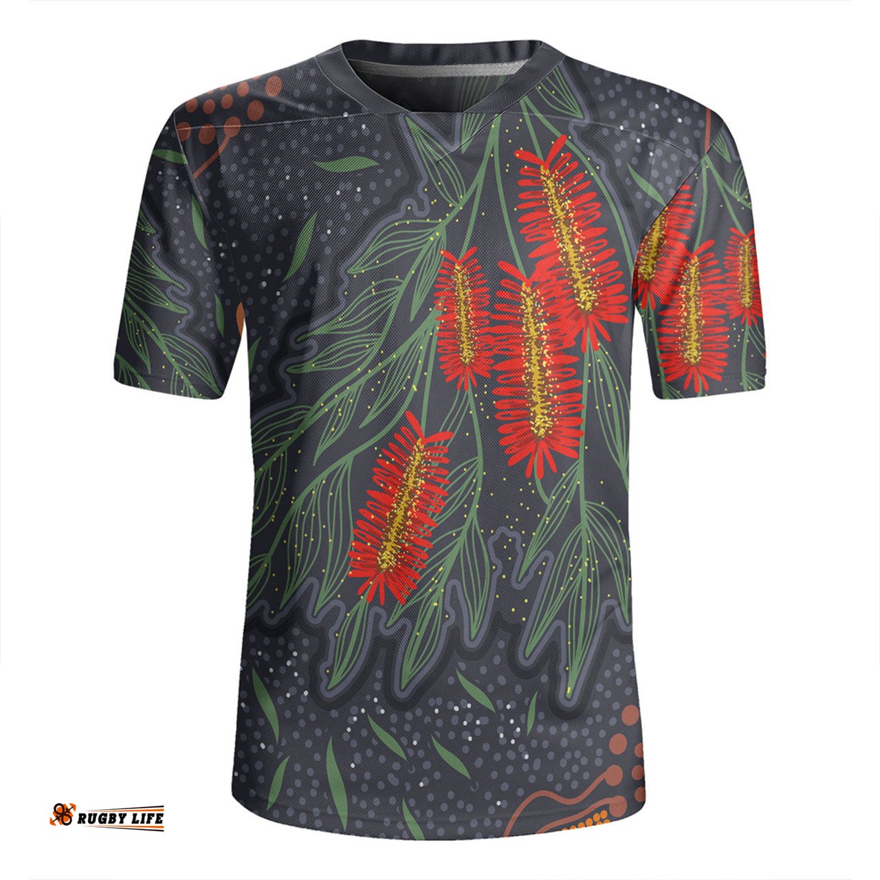 Australia Flowers Aboriginal Bottle Brush Medicinal Plant Art Rugby Jersey