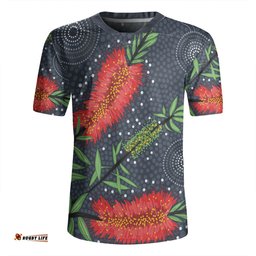 Australia Flowers Aboriginal Red Bottle Brush Tree Depicted In Aboriginal Style Rugby Jersey
