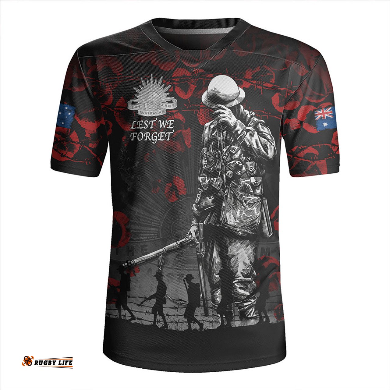 Australia V-Neck Rugby Jerseys Anzac Day Poppy Pride Honoring The Fallen