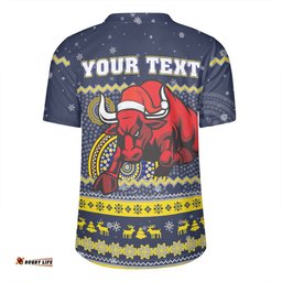 North Queensland Cowboys Christmas Custom V-Neck Rugby Jerseys - Ugly Xmas And Aboriginal Patterns For Die Hard Fan V-Neck Rugby Jerseys