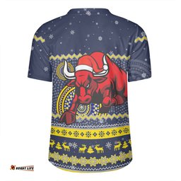 North Queensland Cowboys Christmas Custom V-Neck Rugby Jerseys - Ugly Xmas And Aboriginal Patterns For Die Hard Fan V-Neck Rugby Jerseys