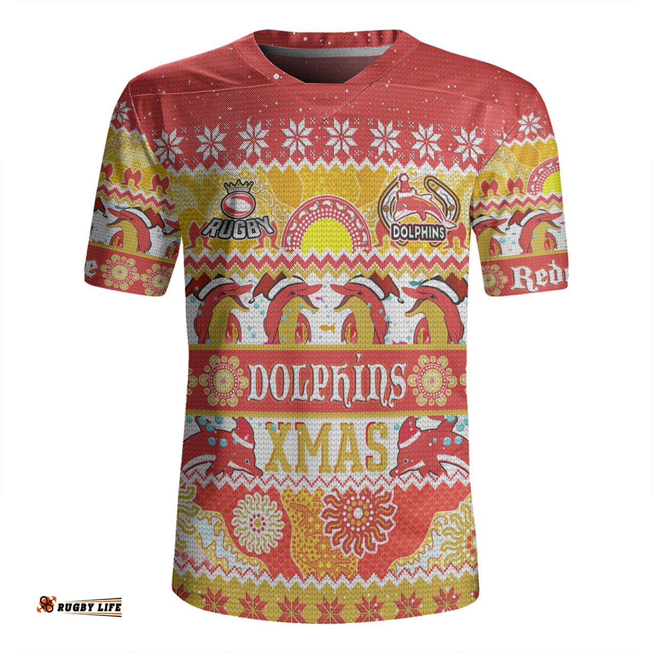 Redcliffe Dolphins Christmas Aboriginal Custom V-Neck Rugby Jerseys - Indigenous Knitted Ugly Xmas Style V-Neck Rugby Jerseys