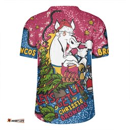 Brisbane Broncos Christmas Custom V-Neck Rugby Jerseys - Let's Get Lit Chrisse Pressie V-Neck Rugby Jerseys