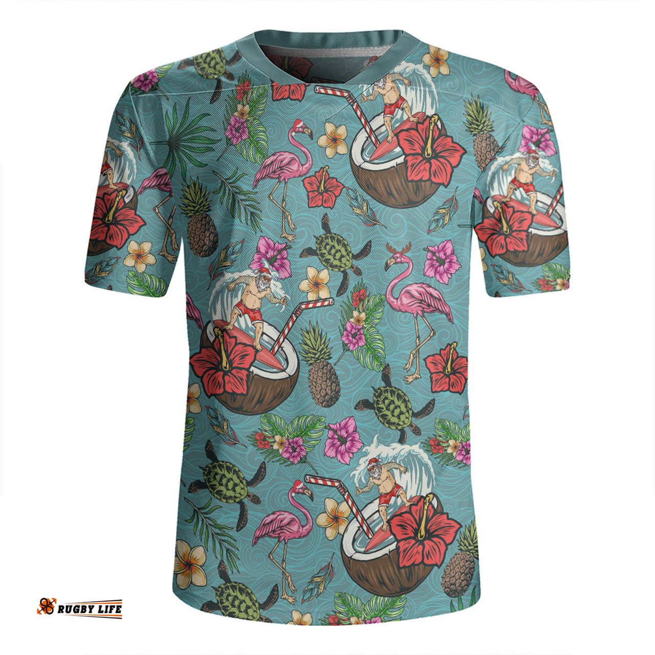 Australia Christmas Surfing Funny Santa Surfing Colorful Seamless Pattern Rugby Jersey