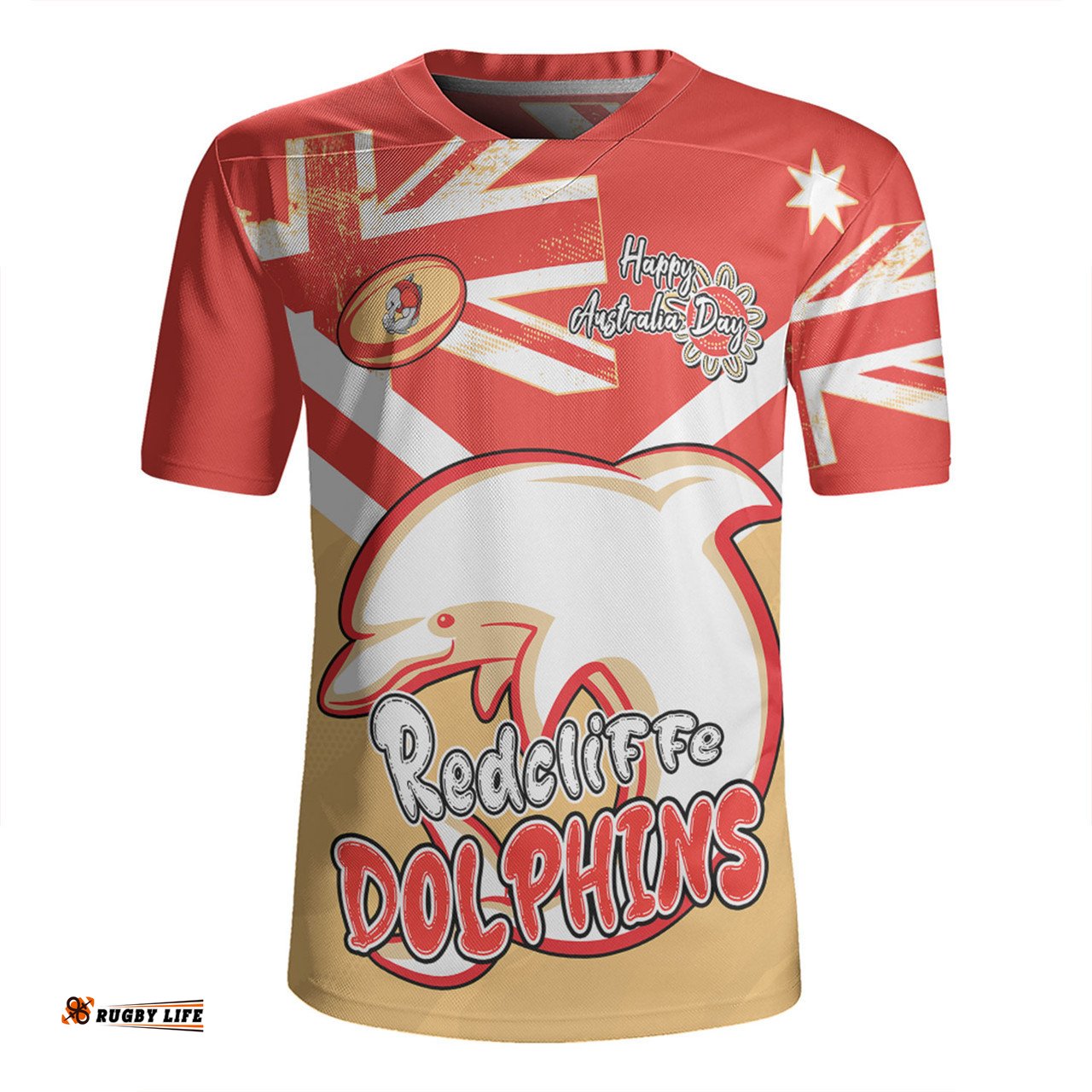 Redcliffe Dolphins V-Neck Rugby Jerseys - Happy Australia Day We Are One And Free