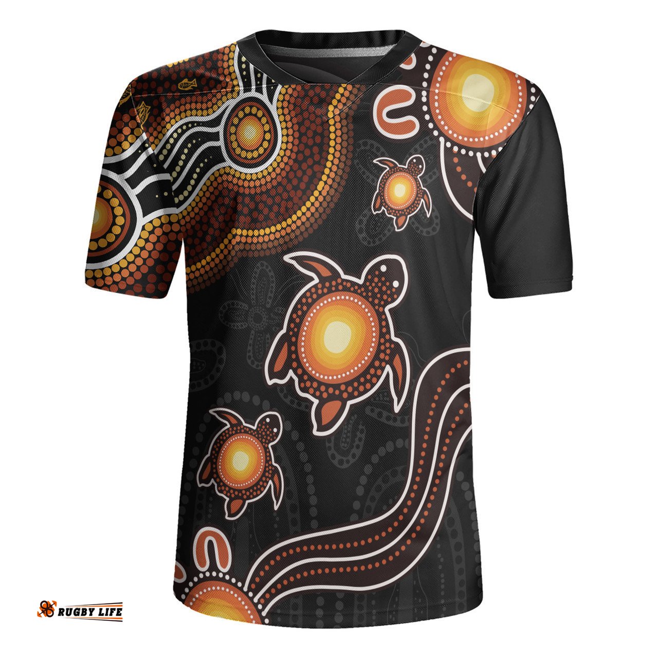 Australia Aboriginal Turtle Dreaming Journey Featuring Dot Art Orange Rugby Jersey