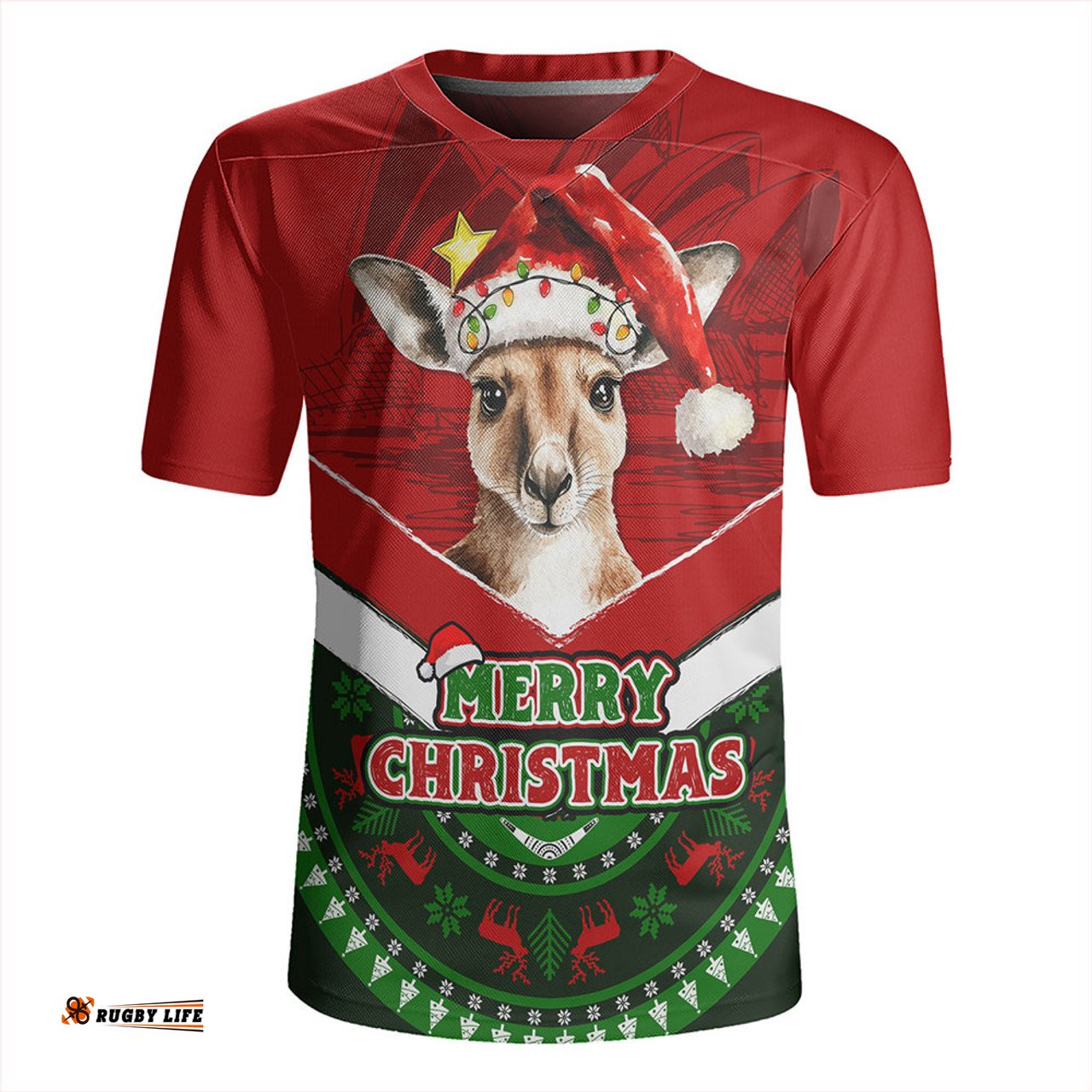 Australia Holiday Kangaroo Merry Christmas Rugby Jersey