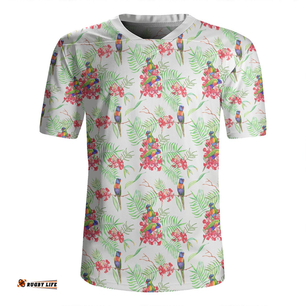 Australia Rainbow Lorikeets Rainbow Lorikeets Colorful Tropical Exotic Flowers Rugby Jersey