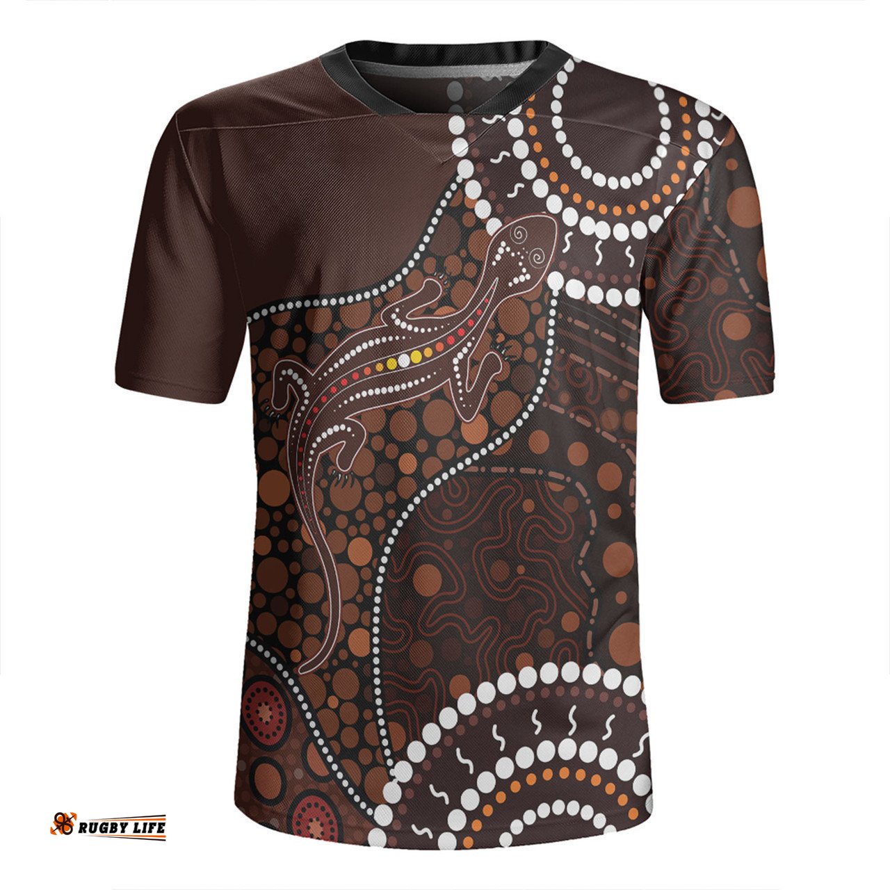 Australia V-Neck Rugby Jerseys Aboriginal Inspired Lizard With Dot Painting Pattern