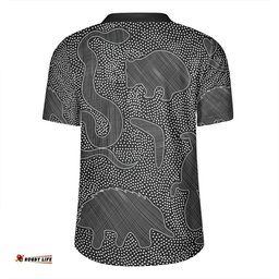 Australia Dot Painting Inspired Aboriginal Aboriginal Dot Grey Art With Animals Rugby Jersey